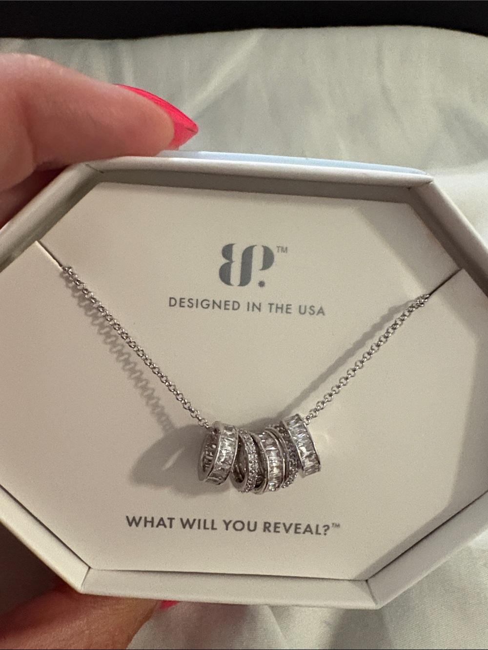 Silver Crystal Spiral Ring Pendant Necklace - Designed in the USA